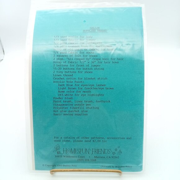 Vintage UNCUT Homespun Friends Callie Doll Pattern Kit 20" Tall Craft Supplies - Picture 2 of 2